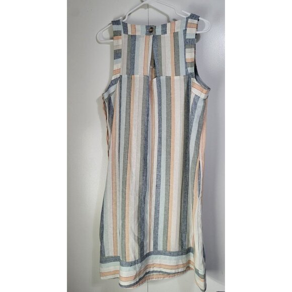 FOR CYNTHIA Women’s XL Striped Linen Blend Sleeveless Shift Dress Beach Coastal - Picture 2 of 9